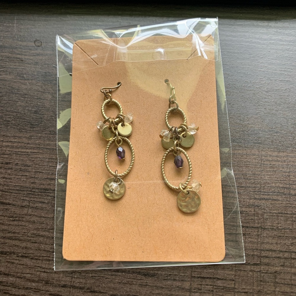 CUTE Gold and Purple Dangle Earrings. With plastic backs. - Picture 5 of 5